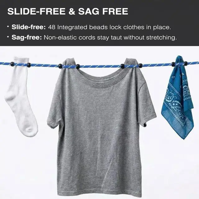 Alt view image 3 of 7 - 2 Pack Travel Clothesline, No Clothespins Needed - 11.5ft Reflective Cord with 24 Beads, Tangle-Free Cord Winders & Zipper Bags, Portable Laundry Drying Rope for Cruise, Hotel, Camping, RV, Indoor Use