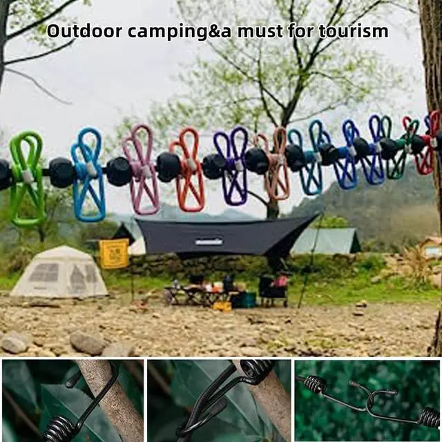 Alt view image 2 of 7 - ClotheslineRetractable Portable Clothesline for TravelClothing line with 12 Clothes Clipsfor Indoor and Outdoor Laundry Drying lineOutdoor Camping Accessories