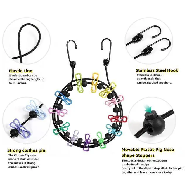 Alt view image 3 of 7 - ClotheslineRetractable Portable Clothesline for TravelClothing line with 12 Clothes Clipsfor Indoor and Outdoor Laundry Drying lineOutdoor Camping Accessories