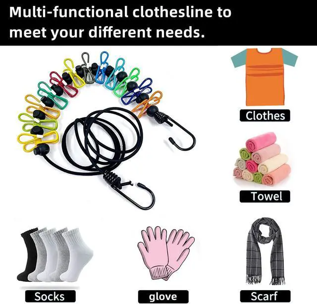 Alt view image 4 of 7 - ClotheslineRetractable Portable Clothesline for TravelClothing line with 12 Clothes Clipsfor Indoor and Outdoor Laundry Drying lineOutdoor Camping Accessories