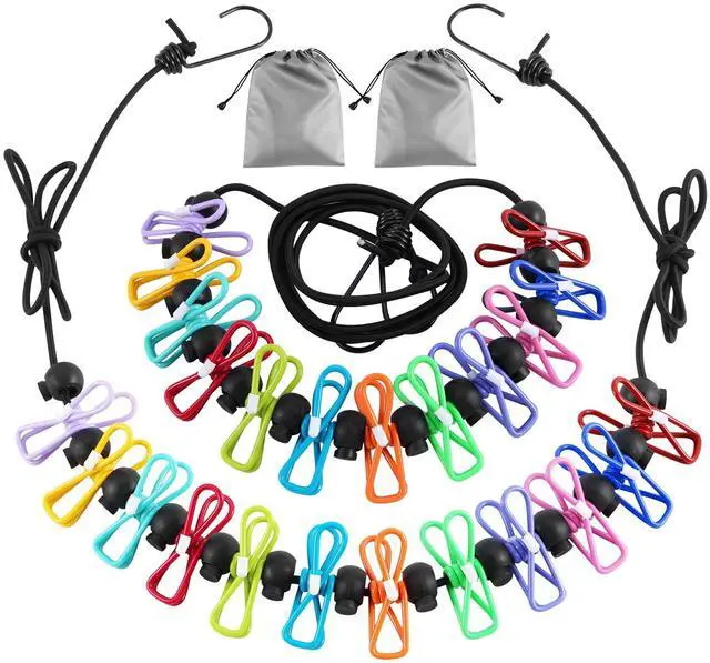 Main image of 2 Pack Camping Clothesline Portable 12 Clothespins, Colorful