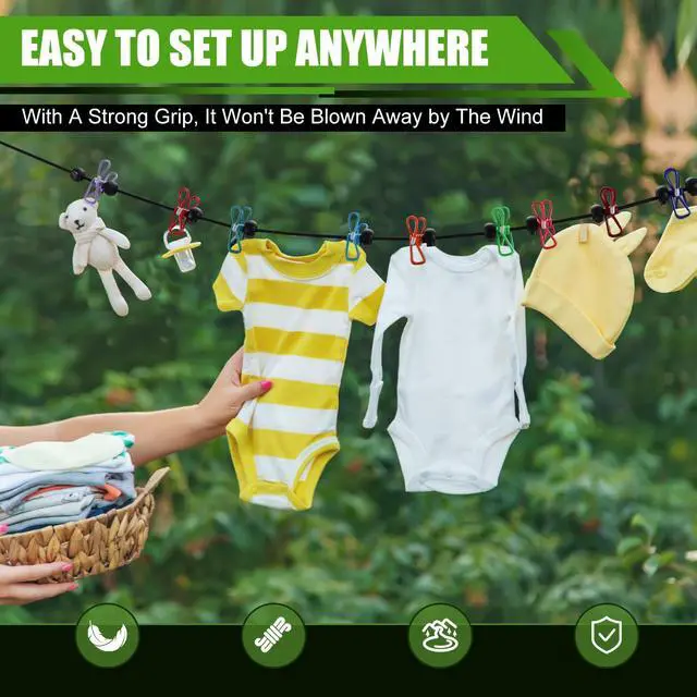 Alt view image 5 of 7 - 2 Pack Camping Clothesline Portable 12 Clothespins, Colorful