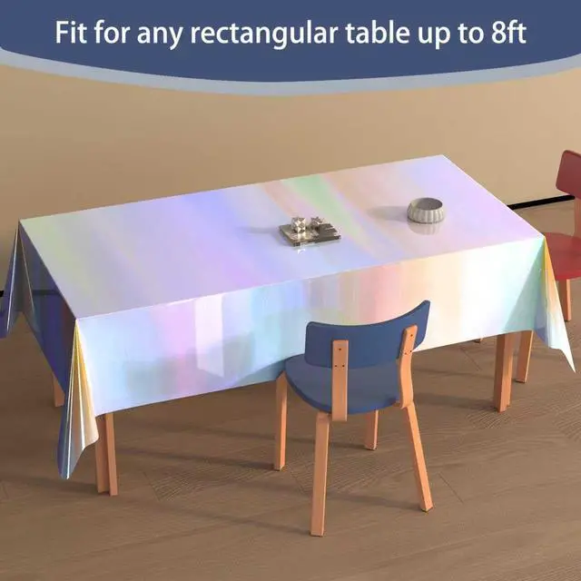 Alt view image 3 of 7 - 4 Pack Iridescent Plastic Tablecloths Disposable Table Cover Sparkly Foil Table Cloth for Rectangle Tables Party Decorations Birthday Princess Bridal Wedding Christmas Iridescence, 54 x 108 Inch