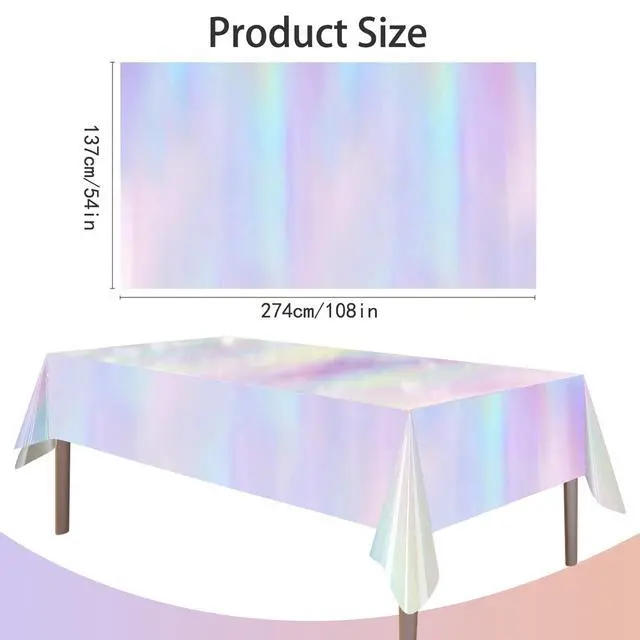Alt view image 2 of 7 - 4 Pack Iridescent Plastic Tablecloths Disposable Table Cover Sparkly Foil Table Cloth for Rectangle Tables Party Decorations Birthday Princess Bridal Wedding Christmas Iridescence, 54 x 108 Inch