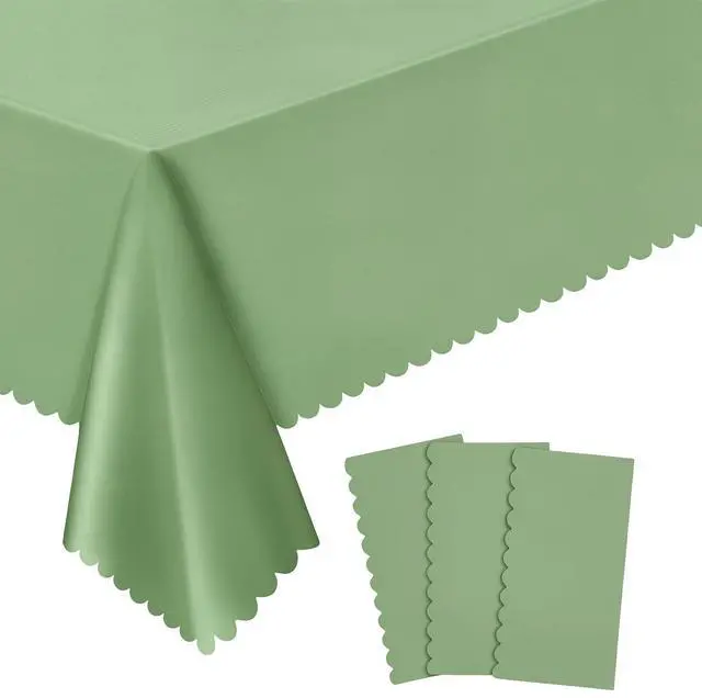 Main image of 3 Pack Plastic Sage Green Tablecloth, 54 X 108Inch Scalloped Table Cover Disposable Sage Green Tables Cloth for Rectangle Tables Waterproof Table Cover for Baby Shower Bridal Tea Party Wedding