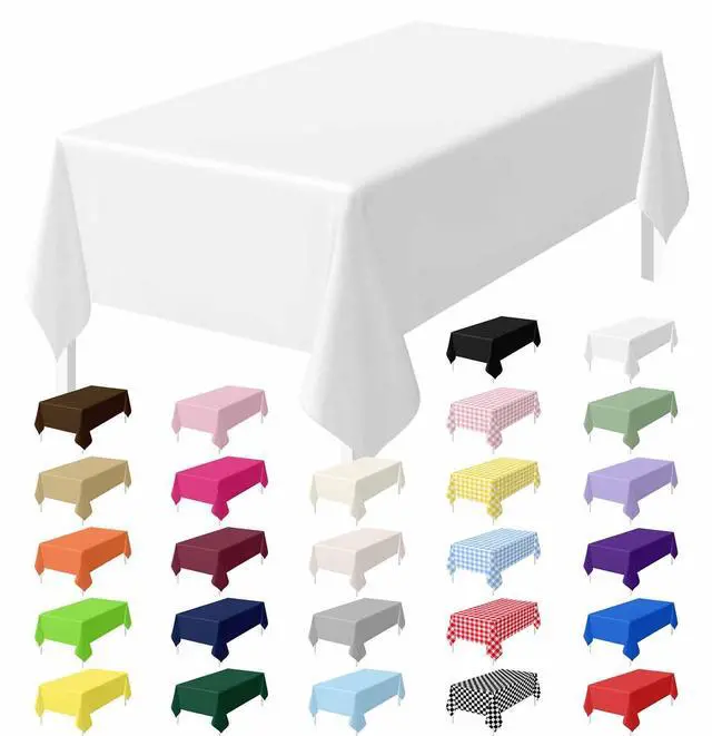 Main image of 2 Pack White Tablecloth Disposable 54 x 108 Inch White Plastic Table Cloth Disposable Waterproof Rectangle Table Cover for Party Birthday Camping Picnic Tablecloths