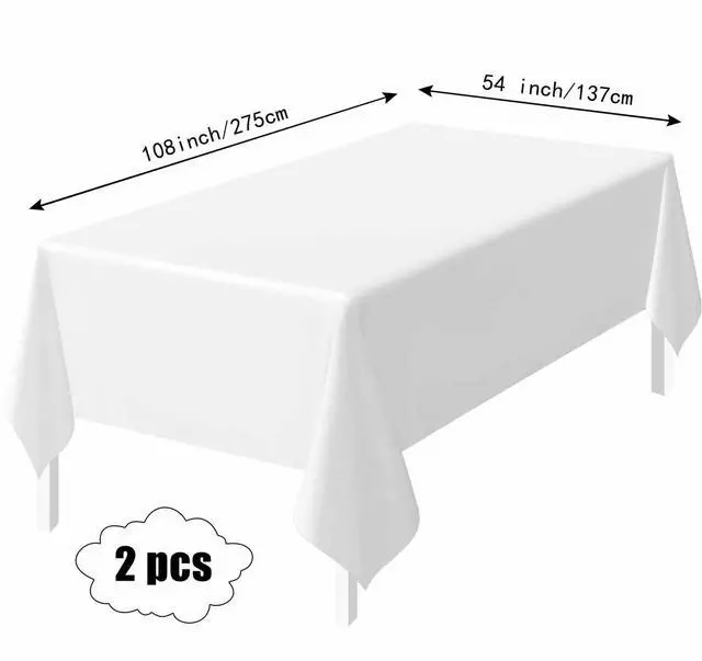 Alt view image 3 of 7 - 2 Pack White Tablecloth Disposable 54 x 108 Inch White Plastic Table Cloth Disposable Waterproof Rectangle Table Cover for Party Birthday Camping Picnic Tablecloths