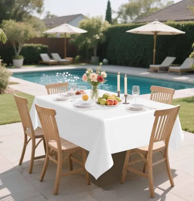 Alt view image 6 of 7 - 2 Pack White Tablecloth Disposable 54 x 108 Inch White Plastic Table Cloth Disposable Waterproof Rectangle Table Cover for Party Birthday Camping Picnic Tablecloths