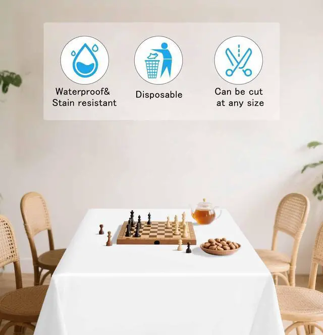 Alt view image 7 of 7 - 2 Pack White Tablecloth Disposable 54 x 108 Inch White Plastic Table Cloth Disposable Waterproof Rectangle Table Cover for Party Birthday Camping Picnic Tablecloths