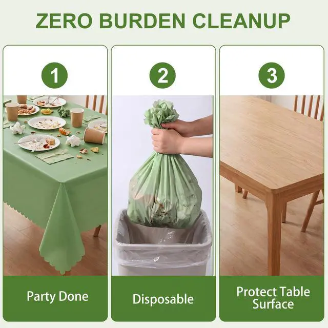 Alt view image 5 of 7 - 3 Pack Plastic Sage Green Tablecloth, 54 X 108Inch Scalloped Table Cover Disposable Sage Green Tables Cloth for Rectangle Tables Waterproof Table Cover for Baby Shower Bridal Tea Party Wedding