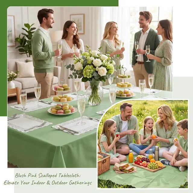 Alt view image 7 of 7 - 3 Pack Plastic Sage Green Tablecloth, 54 X 108Inch Scalloped Table Cover Disposable Sage Green Tables Cloth for Rectangle Tables Waterproof Table Cover for Baby Shower Bridal Tea Party Wedding