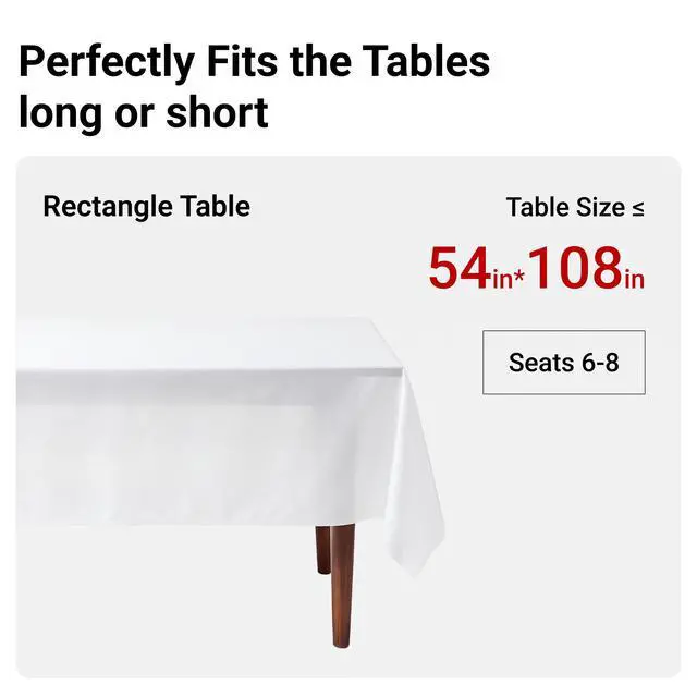 Alt view image 6 of 7 - White Premium Plastic Tablecloths 10 Pack, 54 x 108 Inch Rectangle Disposable Table Covers for 8FT Tables, Waterproof Spill-Proof, Easy Cleanup for Birthday, Parties and Weddings
