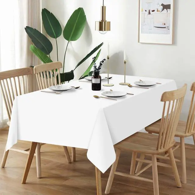 Alt view image 2 of 7 - White Plastic Table Cloth Disposable 2 Pack, 54 x 108 Inch Tablecloths for Party, Picnic, Birthday, Rectangle Table Cover