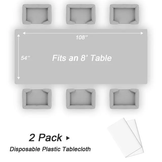 Alt view image 5 of 7 - White Plastic Table Cloth Disposable 2 Pack, 54 x 108 Inch Tablecloths for Party, Picnic, Birthday, Rectangle Table Cover
