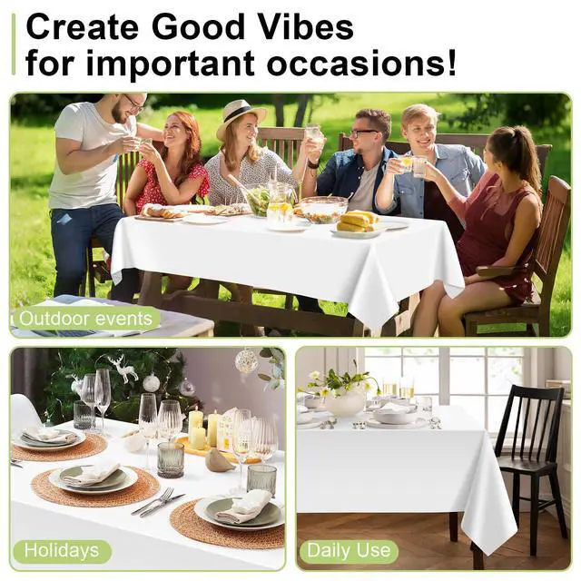 Alt view image 4 of 7 - White Plastic Table Cloth Disposable 2 Pack, 54 x 108 Inch Tablecloths for Party, Picnic, Birthday, Rectangle Table Cover