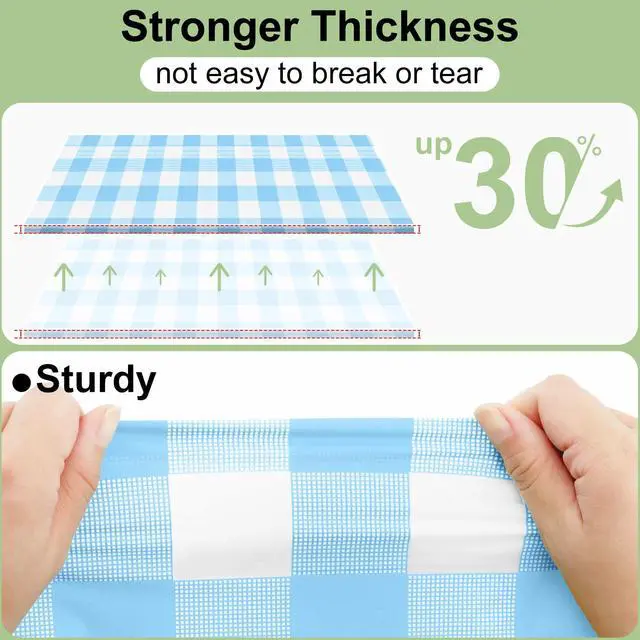Alt view image 2 of 7 - 4 Packs 54 x 78 Inch Buffalo Disposable Table Cloth, Waterproof Plastic Tablecloth, Rectangle Baby Blue and White Checkered Table Covers for Picnic, Birthday, Party