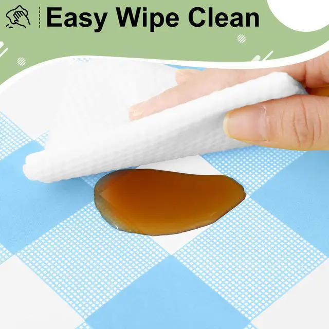 Alt view image 5 of 7 - 4 Packs 54 x 78 Inch Buffalo Disposable Table Cloth, Waterproof Plastic Tablecloth, Rectangle Baby Blue and White Checkered Table Covers for Picnic, Birthday, Party