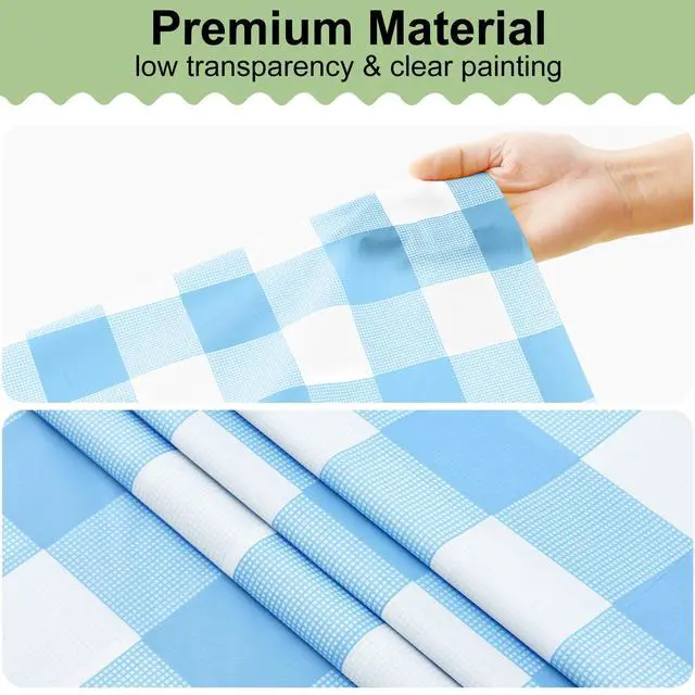Alt view image 6 of 7 - 4 Packs 54 x 78 Inch Buffalo Disposable Table Cloth, Waterproof Plastic Tablecloth, Rectangle Baby Blue and White Checkered Table Covers for Picnic, Birthday, Party