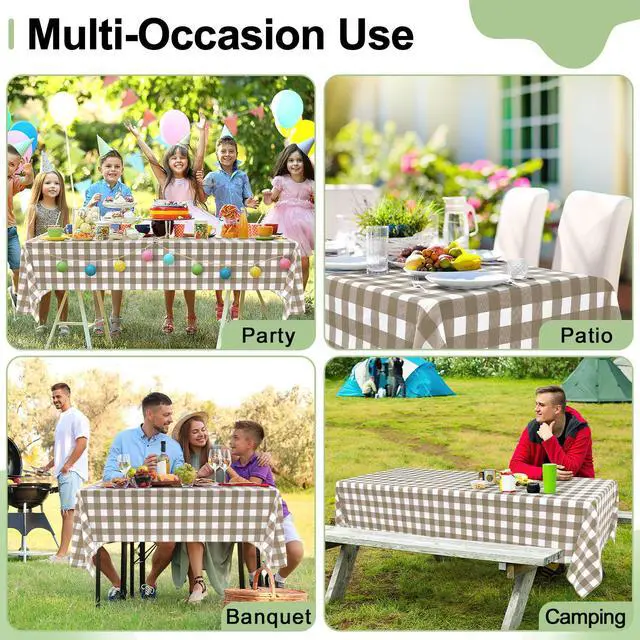 Alt view image 7 of 7 - 3 Packs Buffalo Disposable Table Cloth, 54 x 108 Inch Waterproof Plastic Tablecloth, Rectangle Khaki and White Checkered Table Covers for Picnic, Birthday, Party