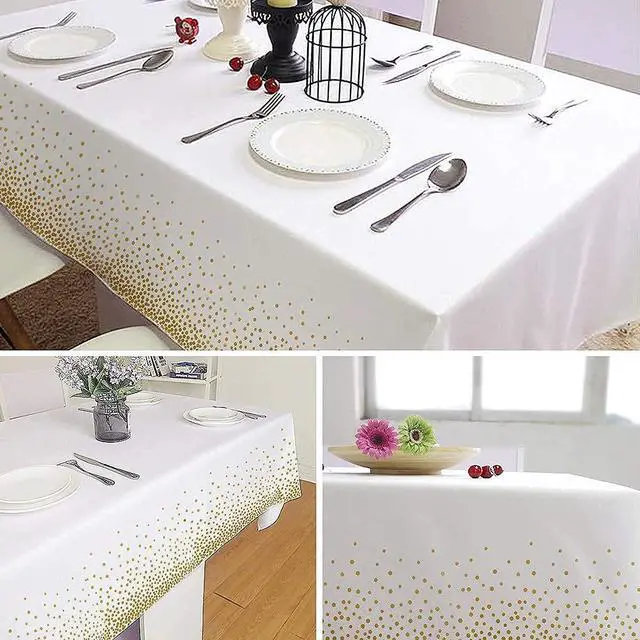 Alt view image 7 of 7 - 2 Pack White and Gold Tablecloth Disposable Gold Tables Tablecloths for Rectangle 54" x 108" Plastic Tablecloth Party Table Covers for Birthday Thanksgiving Christmas Wedding Outdoor BBQ (White)
