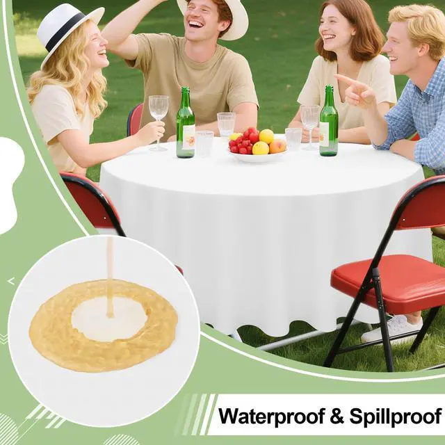 Alt view image 3 of 7 - 4 Packs Disposable Plastic Table Cloth, 84" Round Waterproof Tablecloth, Leakproof & Sturdy Decorative Table Covers for Picnic, Party and Outdoor, White