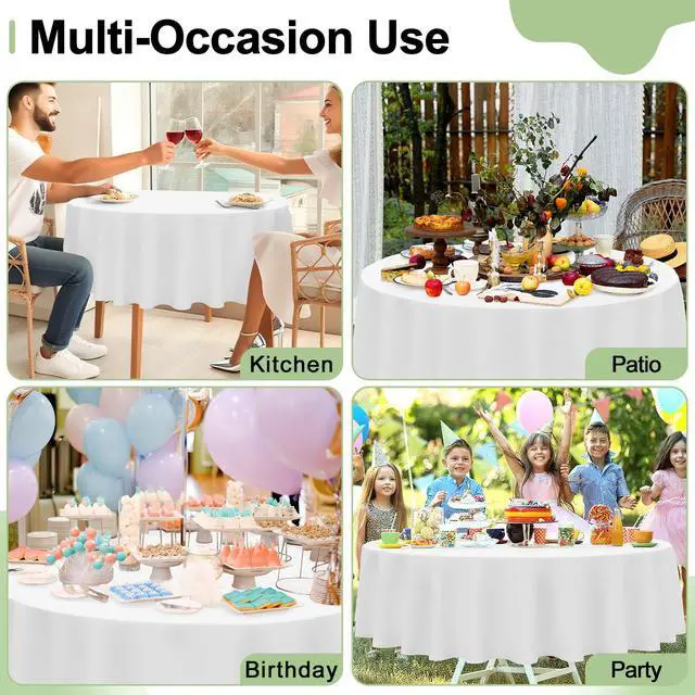 Alt view image 7 of 7 - 4 Packs Disposable Plastic Table Cloth, 84" Round Waterproof Tablecloth, Leakproof & Sturdy Decorative Table Covers for Picnic, Party and Outdoor, White