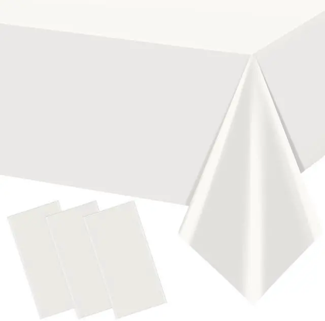 Main image of 3Pcs 54 x 108 Inch White Rectangle Tablecloth,Disposable Plastic Table Cloth,Waterproof White Table Cover for Graduation Birthdays Weddings Anniversary Party Decorations
