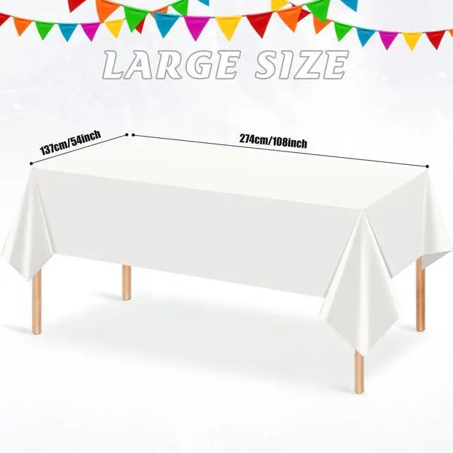 Alt view image 2 of 7 - 3Pcs 54 x 108 Inch White Rectangle Tablecloth,Disposable Plastic Table Cloth,Waterproof White Table Cover for Graduation Birthdays Weddings Anniversary Party Decorations