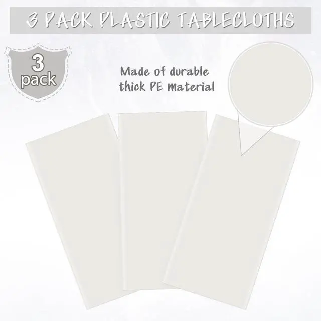 Alt view image 4 of 7 - 3Pcs 54 x 108 Inch White Rectangle Tablecloth,Disposable Plastic Table Cloth,Waterproof White Table Cover for Graduation Birthdays Weddings Anniversary Party Decorations