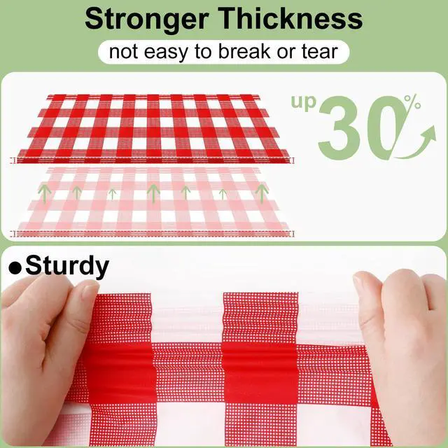 Alt view image 2 of 7 - 4 Packs Buffalo Disposable Table Cloth, 54 x 108 Inch Waterproof Plastic Tablecloth, Rectangle Red and White Checkered Table Covers for Picnic, Birthday, 4th of July Party
