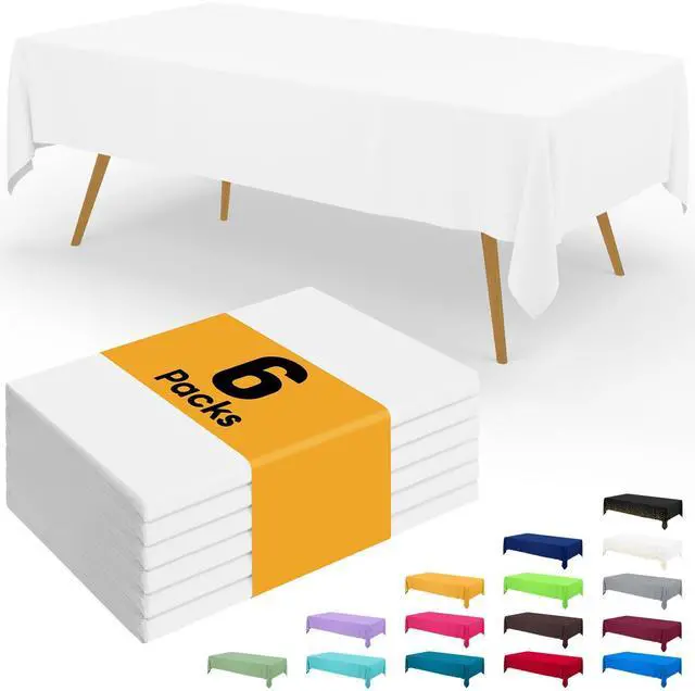 Main image of Disposable Table Cloth - 6 Pack, 54 x 108 Inch Waterproof Rectangle Tablecloths for Parties, Decorative Plastic Table Cover, Leakproof & Sturdy, White