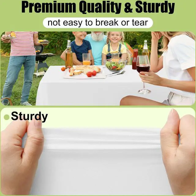 Alt view image 2 of 7 - Disposable Table Cloth - 6 Pack, 54 x 108 Inch Waterproof Rectangle Tablecloths for Parties, Decorative Plastic Table Cover, Leakproof & Sturdy, White