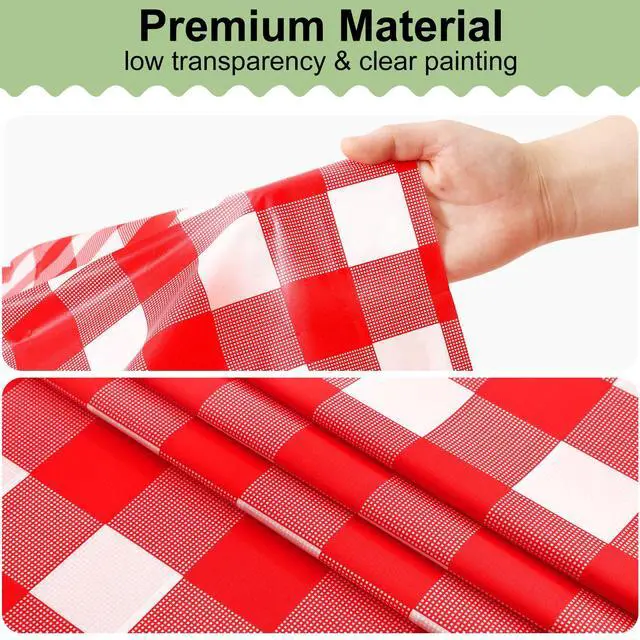 Alt view image 7 of 7 - 4 Packs Buffalo Disposable Table Cloth, 54 x 108 Inch Waterproof Plastic Tablecloth, Rectangle Red and White Checkered Table Covers for Picnic, Birthday, 4th of July Party