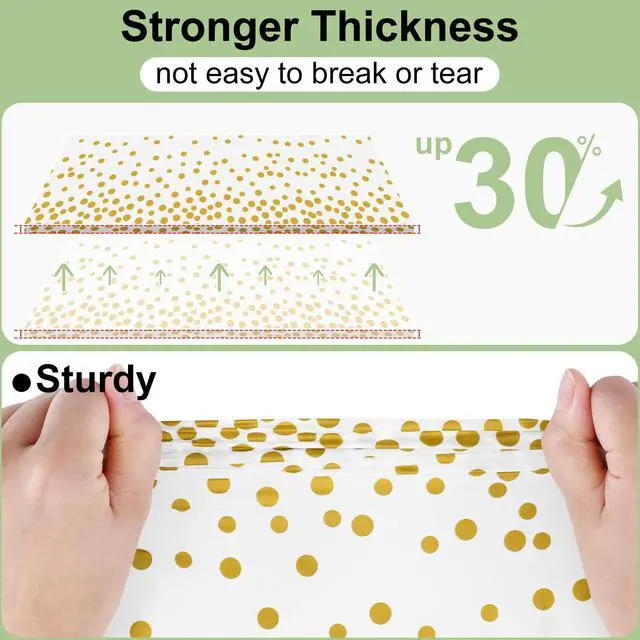 Alt view image 2 of 7 - 3 Packs Dot Disposable Table Cloth, 54 x 108 Inch Waterproof Plastic Tablecloth, Rectangle Gold Dots in White Table Covers for Picnic, Birthday, Party