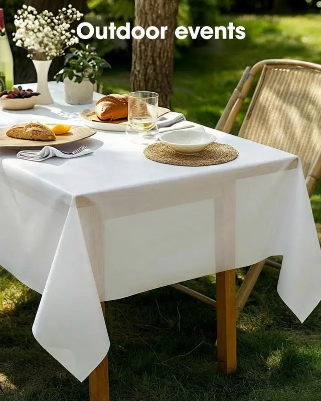 Alt view image 5 of 7 - Plastic Table Cloth Disposable 3 Pack, 54x108 Inch Rectangular Table Cloth, Leakproof Table Cover for Parties, Picnic, Weddings, White