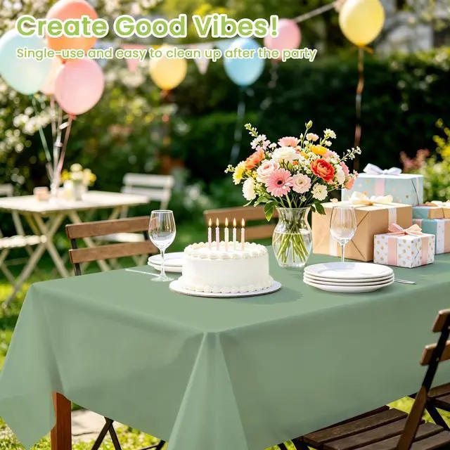 Alt view image 2 of 7 - 2 Pcs Sage Green Tablecloth Plastic 54 ×108 Inches Rectangle Sage Green Tablecloth Disposable Plastic Waterproof Table Cover for Outdoor Picnic, Kitchen, Holiday Birthday Wedding Baby Shower Party