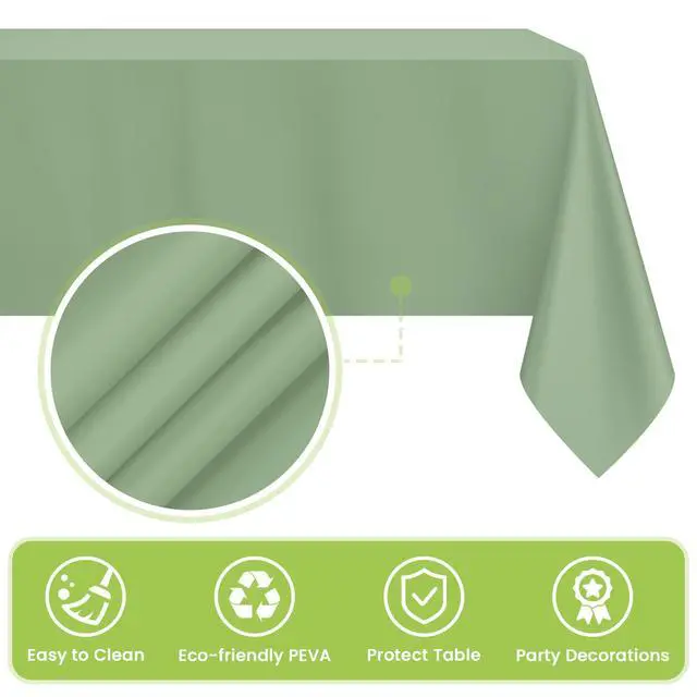 Alt view image 4 of 7 - 2 Pcs Sage Green Tablecloth Plastic 54 ×108 Inches Rectangle Sage Green Tablecloth Disposable Plastic Waterproof Table Cover for Outdoor Picnic, Kitchen, Holiday Birthday Wedding Baby Shower Party