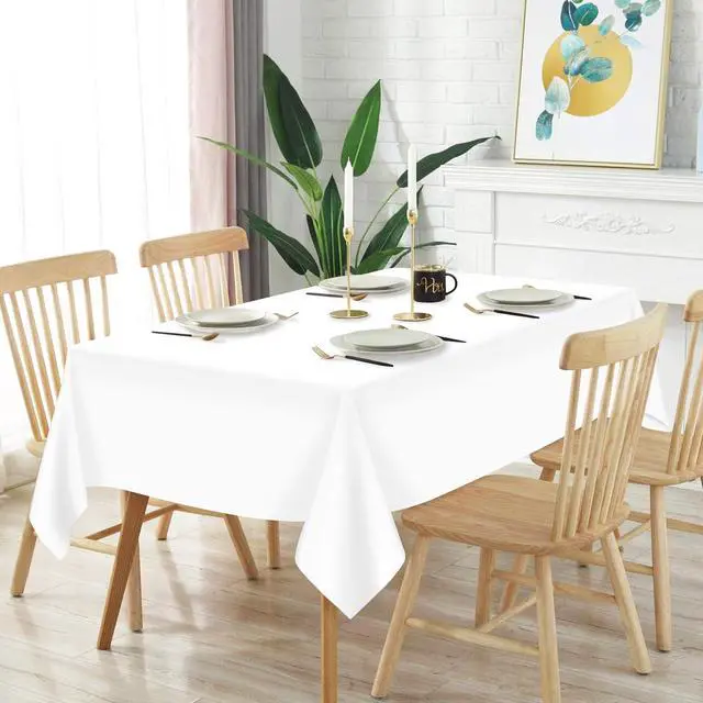 Alt view image 2 of 6 - 2 Pcs White Plastic Tablecloth for Rectangle Table, 54 × 108 inches Disposable White Party Table Covers for Birthday, Wedding, Baby Shower, Holdiay Party Decoration