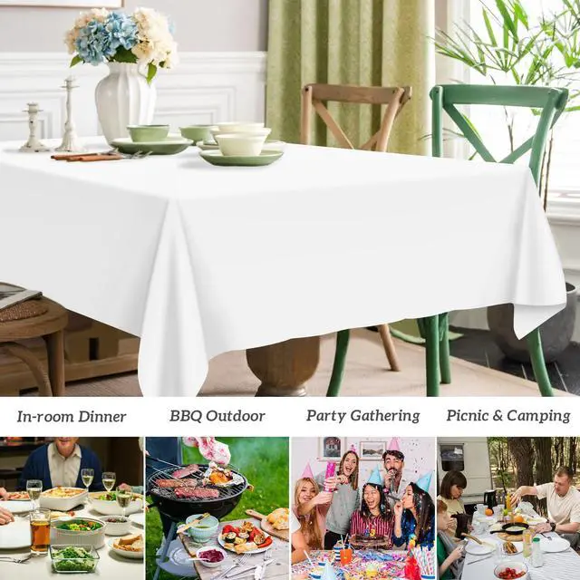 Alt view image 3 of 6 - 2 Pcs White Plastic Tablecloth for Rectangle Table, 54 × 108 inches Disposable White Party Table Covers for Birthday, Wedding, Baby Shower, Holdiay Party Decoration