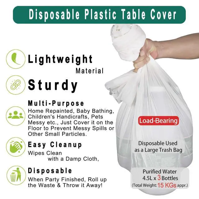 Alt view image 4 of 7 - White Plastic Tablecloths 2 Pack Disposable Table Covers 54 x 108 Inch Bridal Shower PEVA Vinyl Table Cloths for Picnic Birthday Wedding Banquet Parties 8 ft Rectangle Table Use