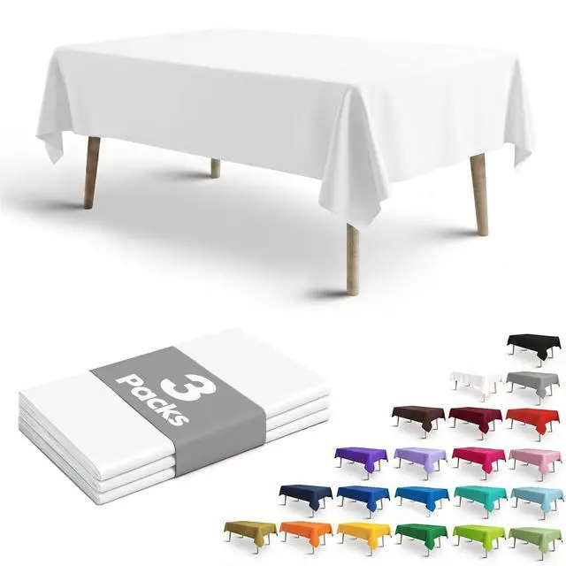 Main image of White Plastic Tablecloth 3 Pack, 54 x 108 Inch Disposable Table Cloth for 6FT Rectangle Tables, Leakproof Sturdy Thick Table Cover for Party, Picnic and Wedding(White | 3 Packs | 54x108 Inch)