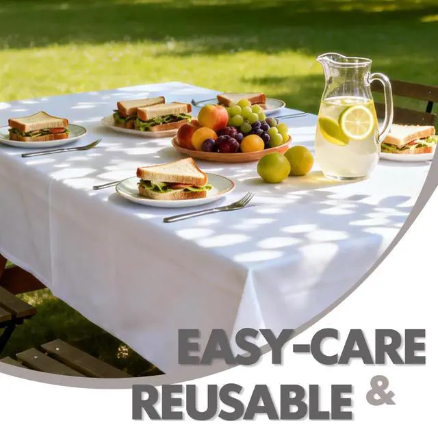 Alt view image 7 of 7 - White Plastic Tablecloth 3 Pack, 54 x 108 Inch Disposable Table Cloth for 6FT Rectangle Tables, Leakproof Sturdy Thick Table Cover for Party, Picnic and Wedding(White | 3 Packs | 54x108 Inch)