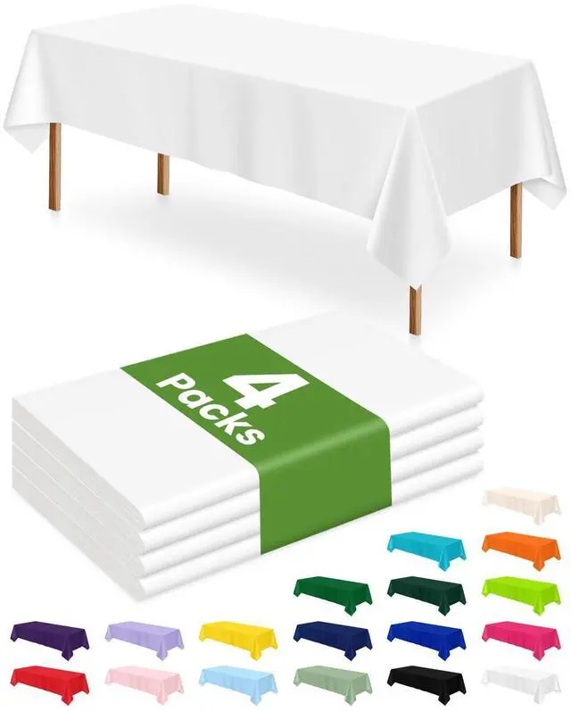 Main image of 4 Pack White Plastic Table Cloth Disposable, 54 x 108 Inch Rectangle Tablecloth for Party, Picnic, Birthday, Wedding