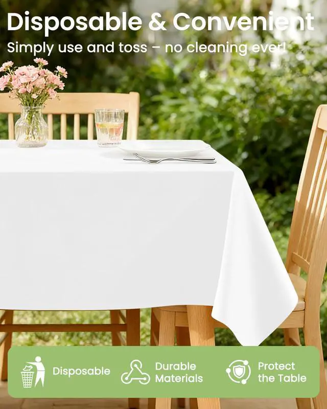 Alt view image 5 of 7 - 4 Pack White Plastic Table Cloth Disposable, 54 x 108 Inch Rectangle Tablecloth for Party, Picnic, Birthday, Wedding