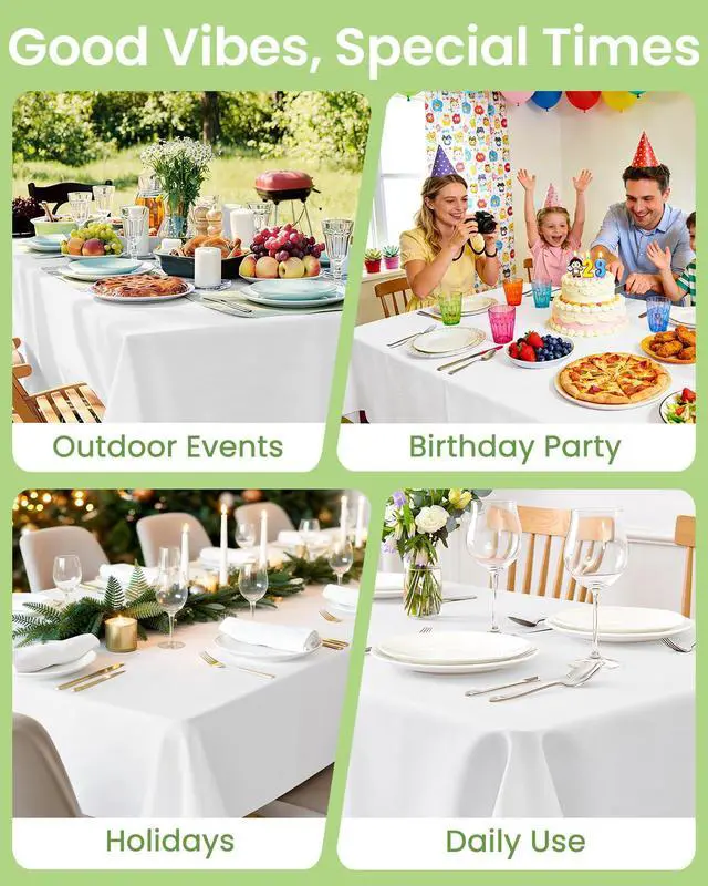 Alt view image 6 of 7 - 4 Pack White Plastic Table Cloth Disposable, 54 x 108 Inch Rectangle Tablecloth for Party, Picnic, Birthday, Wedding