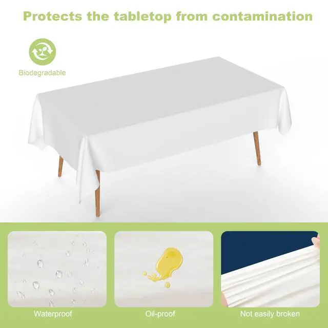 Alt view image 2 of 6 - Plastic Tablecloth Disposable, 2 Pcs - 54" x 108" Table Cloth Rectangle Table, Waterproof, Suitable for Parties, Picnics, Weddings, and Camping(White)