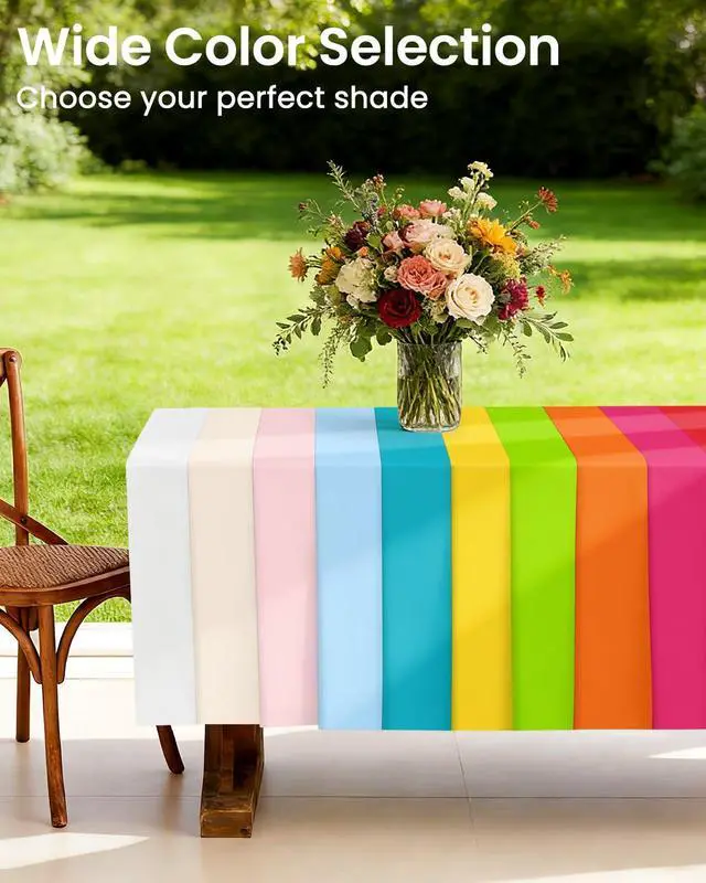 Alt view image 7 of 7 - 4 Pack White Plastic Table Cloth Disposable, 54 x 108 Inch Rectangle Tablecloth for Party, Picnic, Birthday, Wedding