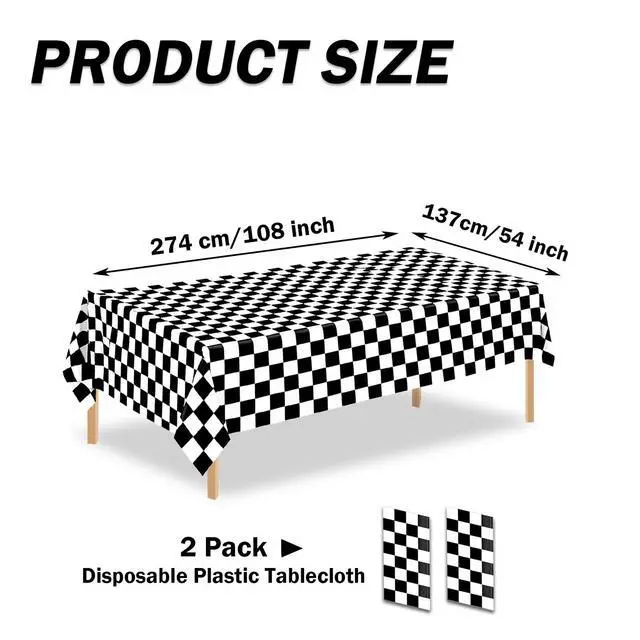 Alt view image 2 of 7 - 2 Pack Black and White Checkered Tablecloth Disposable Rectangle Tablecloth 54 x 108 Inch, Plastic Table Covers for Birthday Wedding Banquet Picnic Holiday Party Decorations