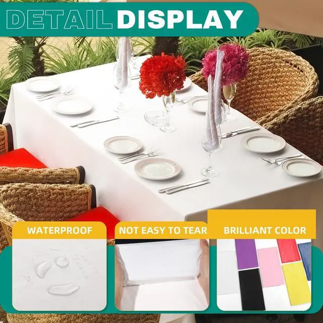 Alt view image 2 of 6 - 8 Pack White Plastic Table Cloths Disposable, 54 x 108 Inches Plastic Table Cover for Rectangle Tables, Disposable Tablecloth for Dinning, Parties, BBQ, Wedding, Outdoor