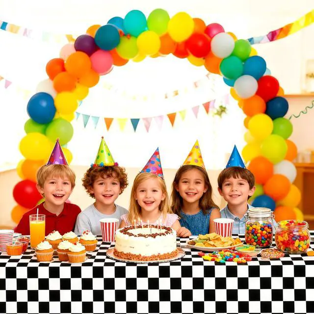 Alt view image 4 of 7 - 2 Pack Black and White Checkered Tablecloth Disposable Rectangle Tablecloth 54 x 108 Inch, Plastic Table Covers for Birthday Wedding Banquet Picnic Holiday Party Decorations